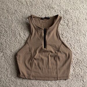 Zara Taupe Zip-Up Crop Top